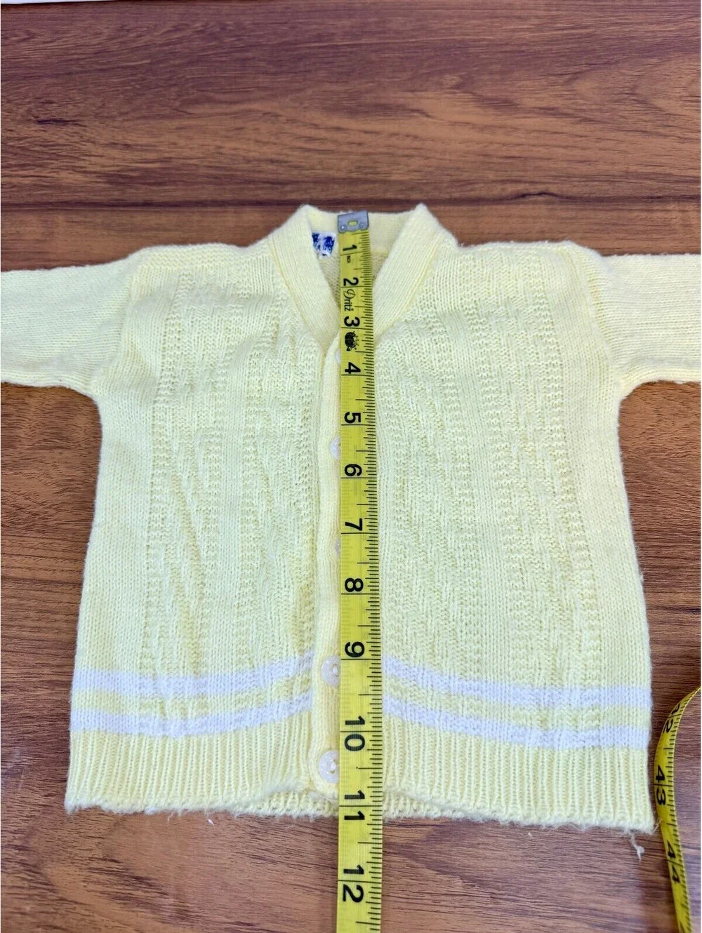 Vintage Yellow Baby Cardigan & Knit Booties Set 6-12M Orlon Acrylic White Stripe